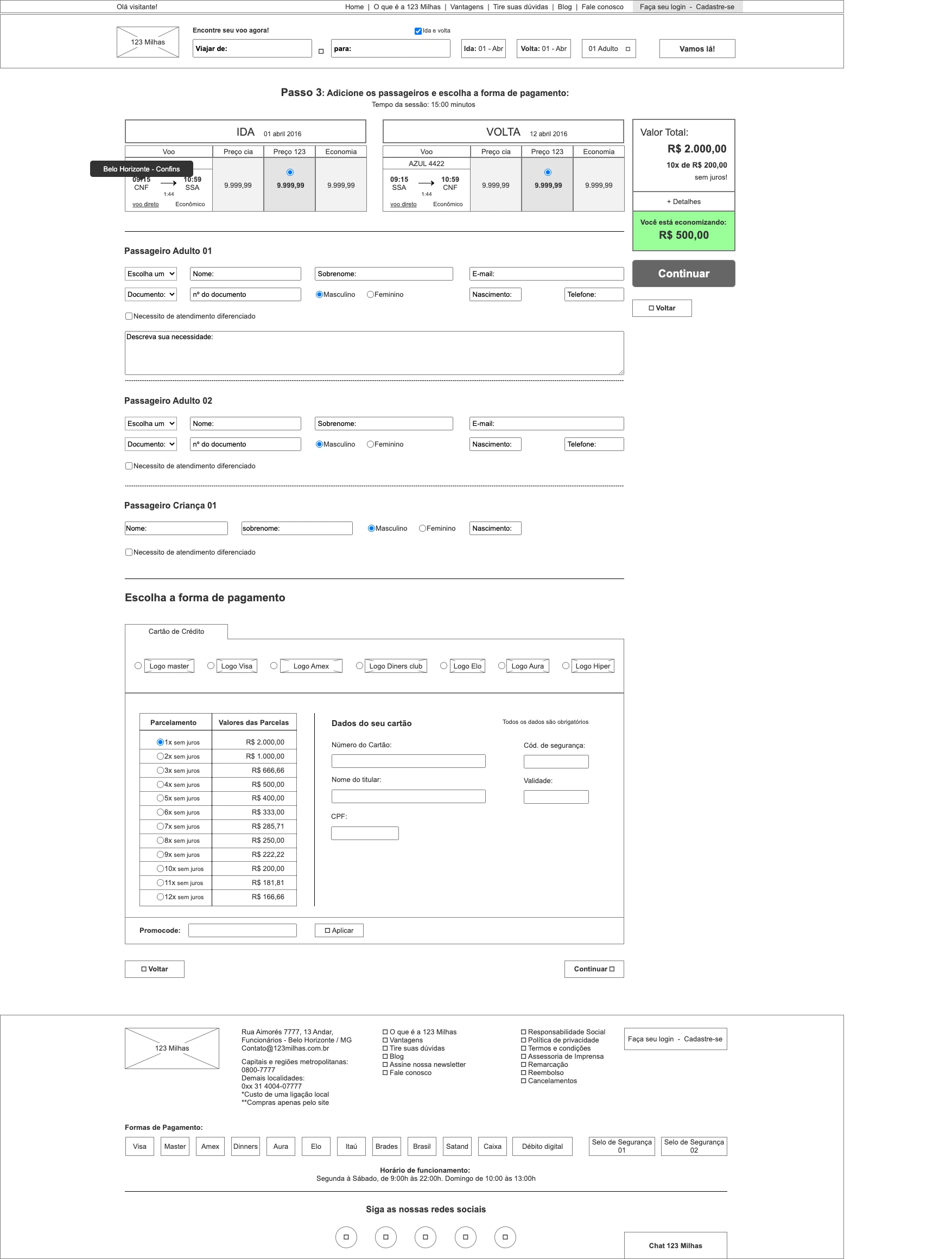 Protótipo do MVP da 123milhas — checkout (imagem 12 de 16).