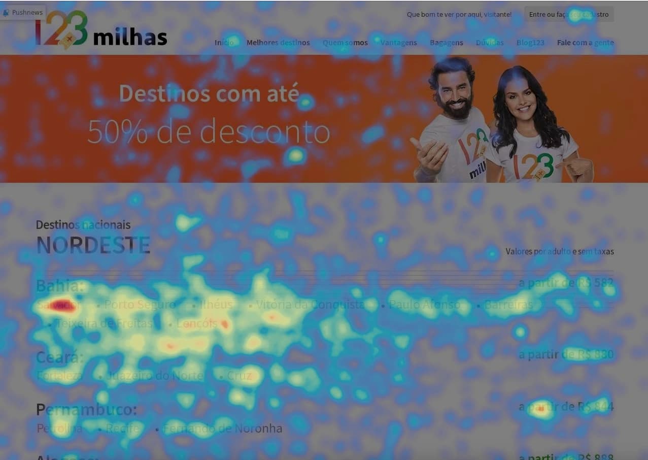 Análise de heatmap via Hotjar do projeto 123milhas (imagem 15 de 16).
