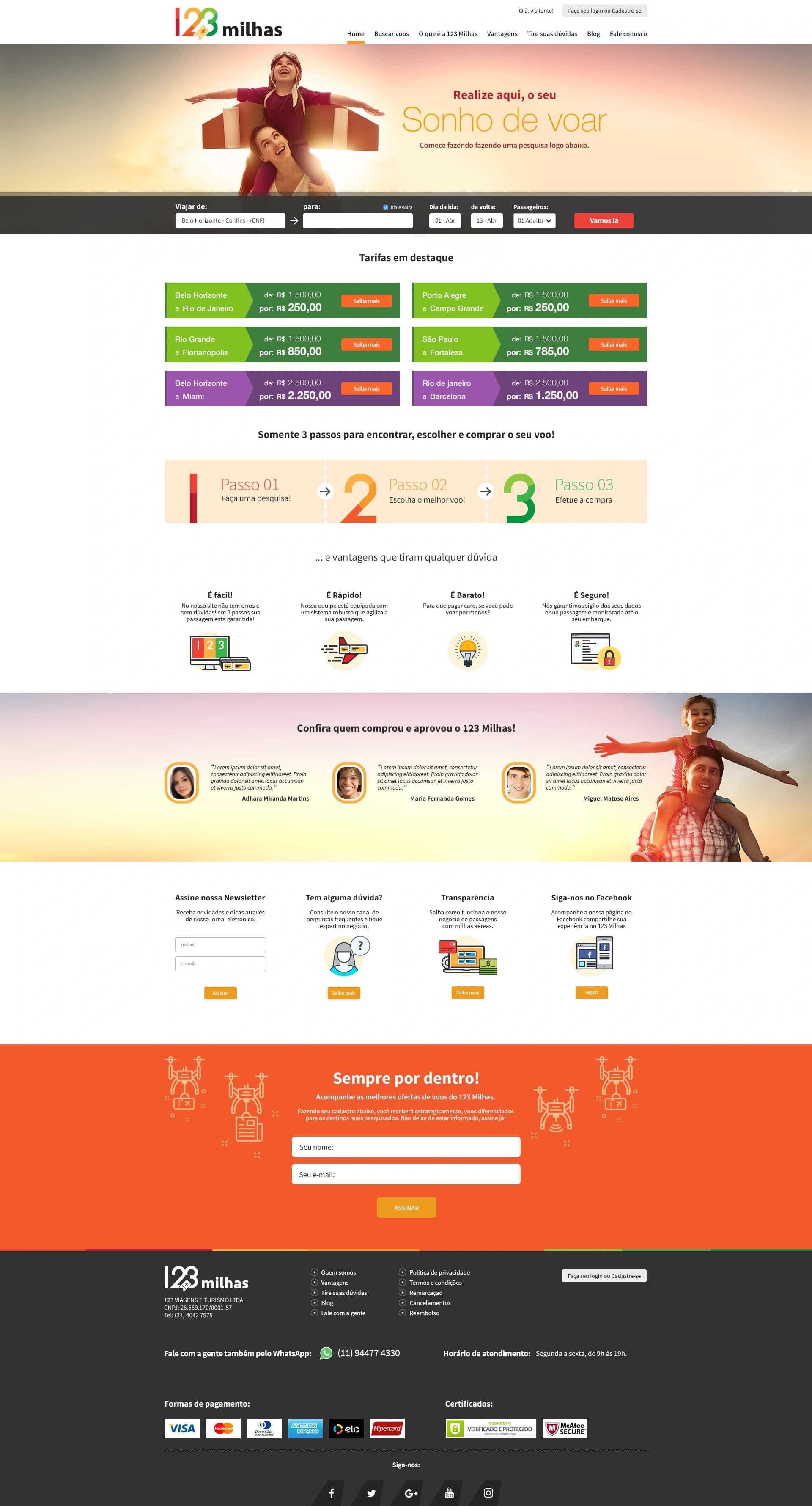 Primeira versão do e-commerce da 123milhas — tela Home (imagem 1 de 8).