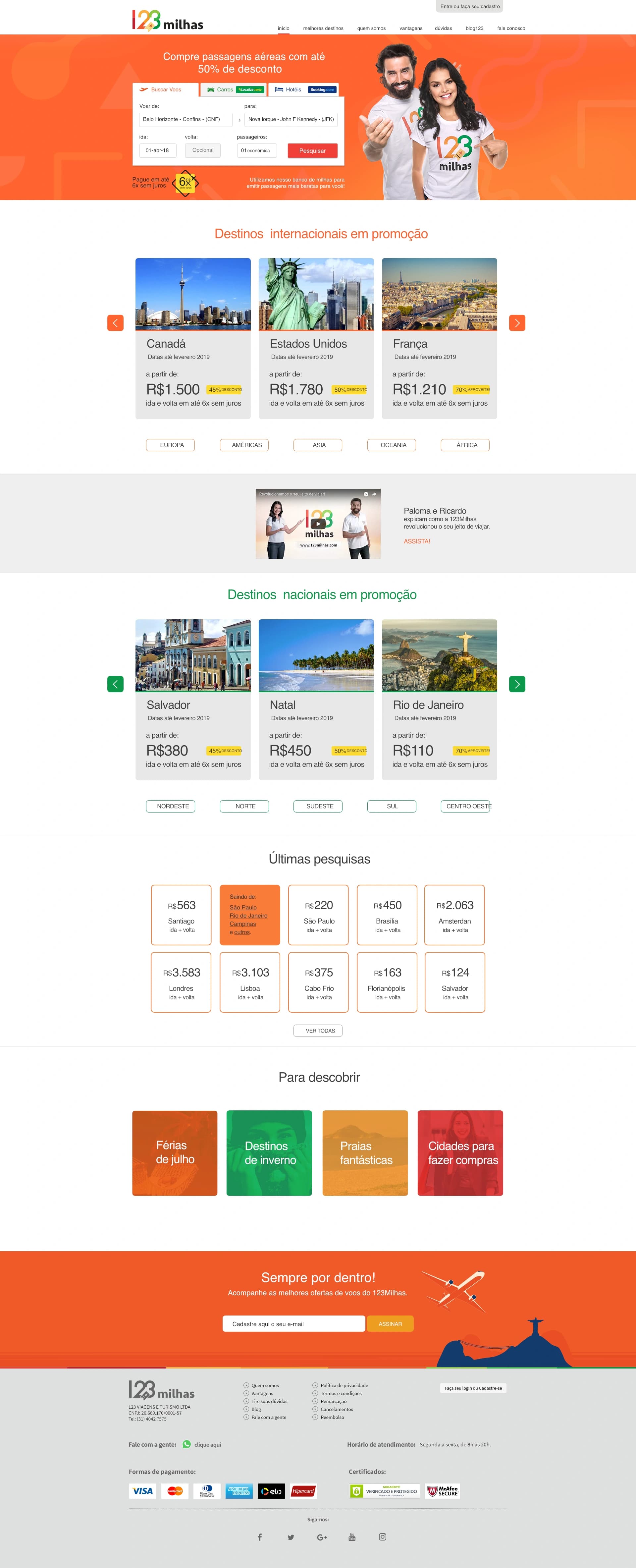 Segunda versão do e-commerce da 123milhas — tela Home (imagem 3 de 8).