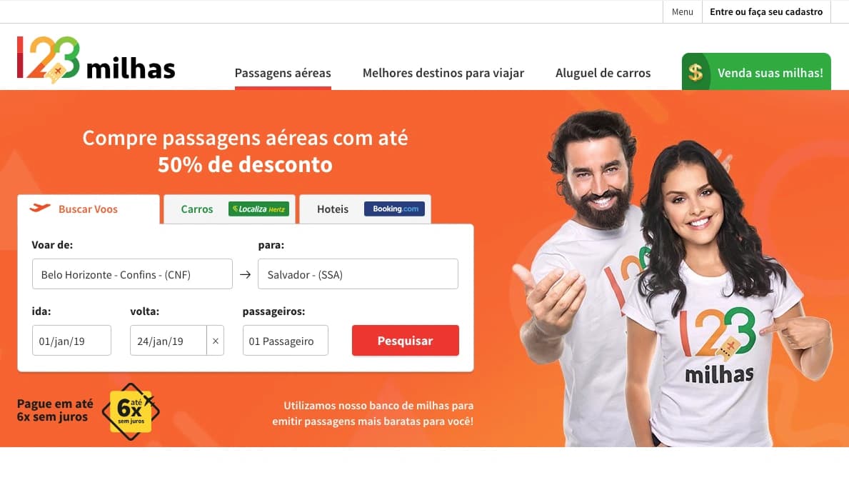 Interface da solução digital do Case 123milhas.