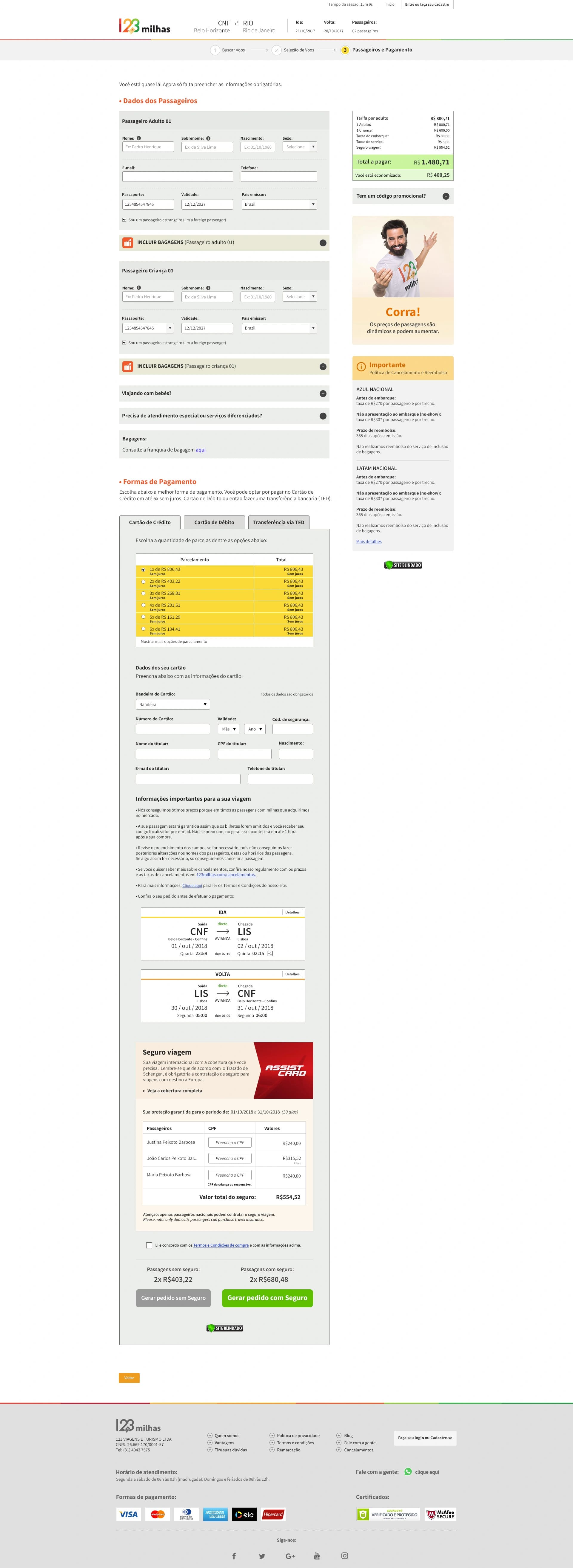 Segunda versão do e-commerce da 123milhas — checkout (imagem 7 de 8).