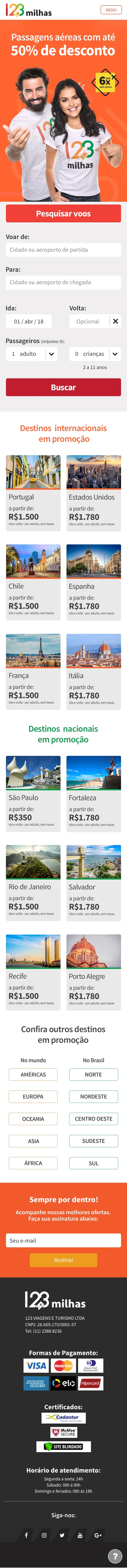 Segunda versão do e-commerce da 123milhas — versão mobile (imagem 8 de 8).