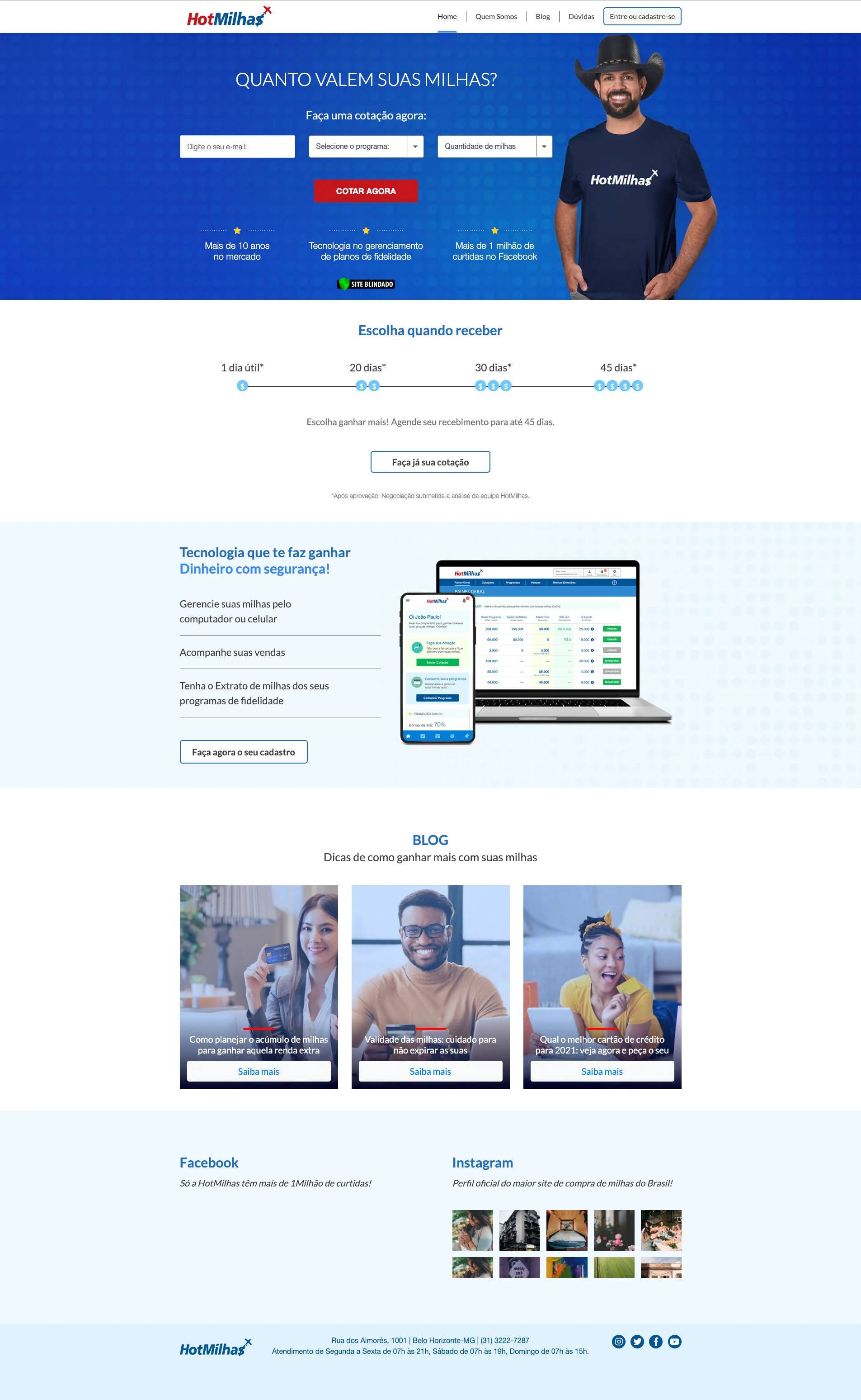 Quarta versão do site (2021), mesma estrutura de página com outro apresentador da marca no banner principal.