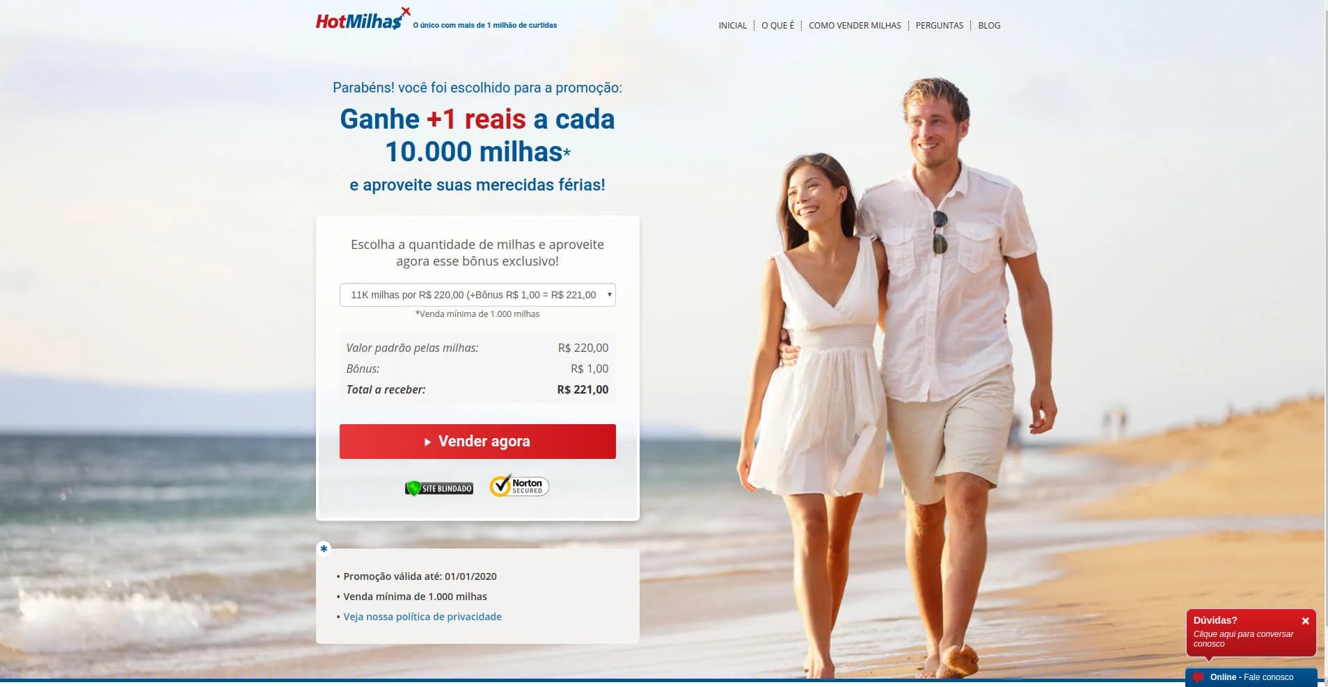 Landing page de campanha de marketing da Hot Milhas, com formulário de bônus por quantidade de milhas.